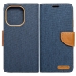 Preview: iPhone 14 Pro Canvas Book Klapptasche textil in blau mit Magnetlasche hinten und vorne online kaufen bestellen