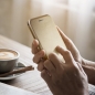 Preview: iPhone 15 Pro Max Elegance Book Case gold in der Hand Zubehör online kaufen bestellen
