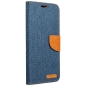 Preview: iPhone 14 Canvas Book Klapptasche textil in blau mit Magnetlasche vorne online kaufen bestellen