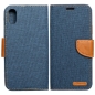 Preview: iPhone X XS Canvas Book Klapptasche textil in blau mit Magnetlasche hinten und vorne online kaufen bestellen