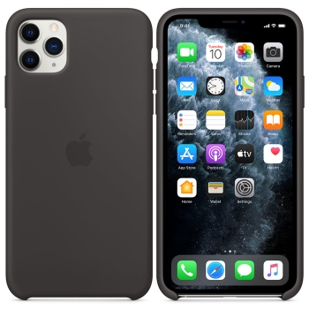 iPhone 11 Pro Max Silikonhülle schwarz Apple Original MX002ZM/A hinten vorne schräg online kaufen bestellen