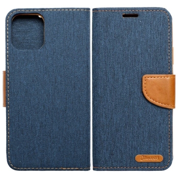 iPhone 12 mini Canvas Book Klapptasche textil in blau mit Magnetlasche hinten und vorne online kaufen bestellen