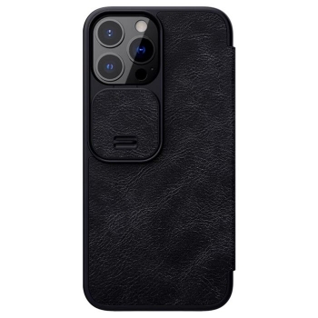 iPhone 13 Pro Max Leder Buchtasche Nillkin Qin schwarz hinten Zubehör online kaufen bestellen