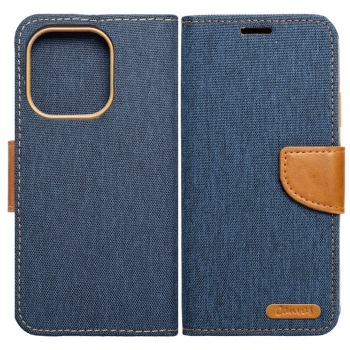 iPhone 14 Pro Max Canvas Book Klapptasche textil in blau mit Magnetlasche hinten und vorne online kaufen bestellen