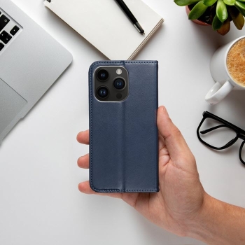 iPhone Handytasche Magneto Book Case navy blau hinten in der Hand online kaufen bestellen
