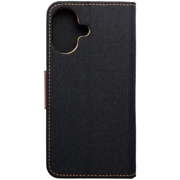 iPhone 16 Plus Canvas Book Klapptasche textil in schwarz mit Magnetlasche hinten und vorne online kaufen bestellen