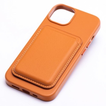 iPhone MagSafe Leather Card-Wallet Kredit Kartenhalter magnetisch orange am Cover Zubehör online kaufen bestellen