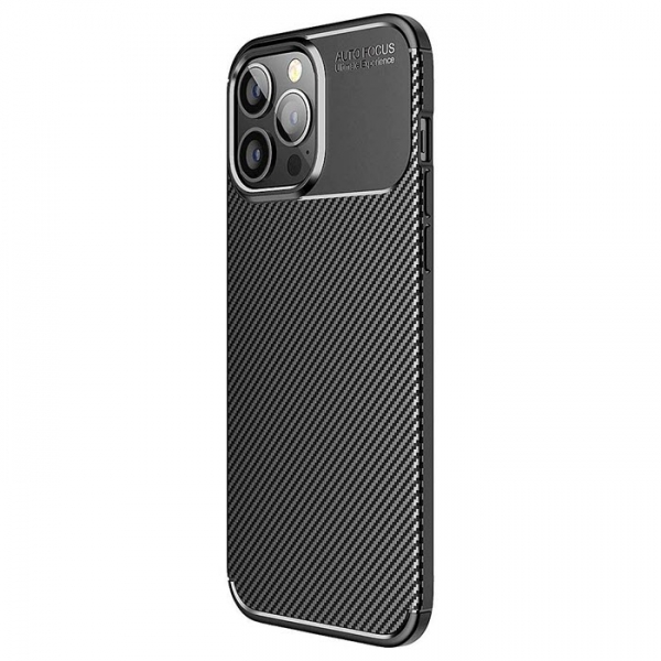 iPhone 13 Pro Max Carbon Style Silikonhülle in schwarz schräg online kaufen bestellen