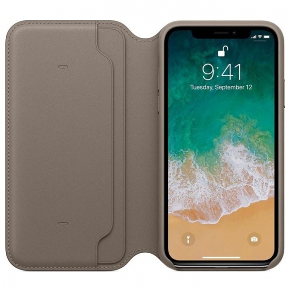 iPhone X XS Ledertasche Folio Taupe Apple Original MQRY2ZM/A vorne online kaufen bestellen