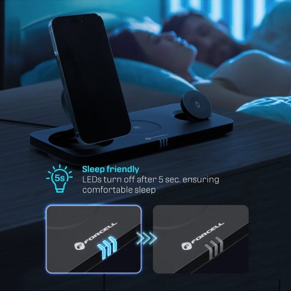 Apple Watch iPhone AirPods 3in1 Ladestation für MagSafe Qi2 kabellos wireless in der Nacht beim Bett Zubehör online kaufen