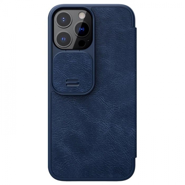 iPhone 13 Pro Leder Buchtasche Nillkin Qin blau hinten Zubehör online kaufen bestellen