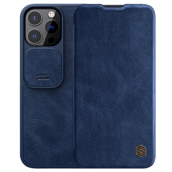 iPhone 13 Pro Leder Buchtasche Nillkin Qin blau Zubehör online kaufen bestellen