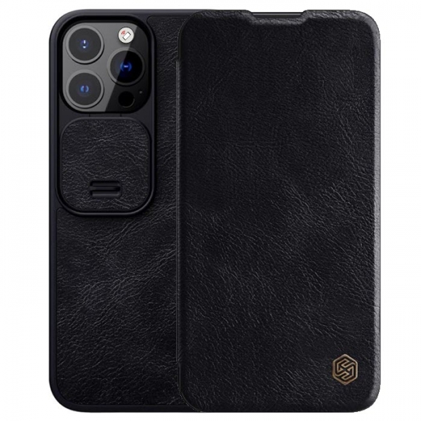 iPhone 13 Pro Leder Buchtasche Nillkin Qin schwarz Zubehör online kaufen bestellen