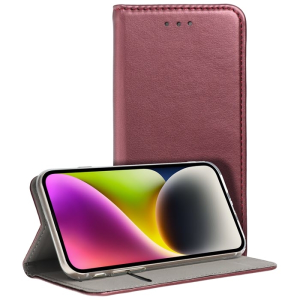 iPhone 16 Pro Max Handytasche Magneto Book Case burgunder rot vorne und aufgestellt online kaufen bestellen