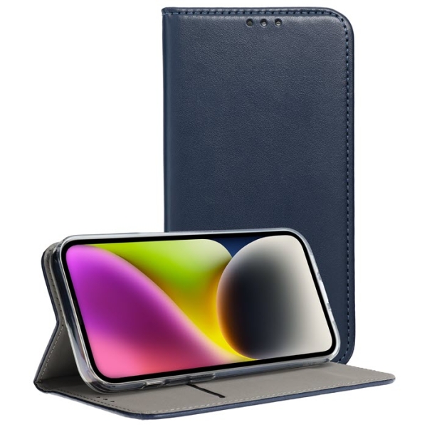 iPhone 16 Pro Max Handytasche Magneto Book Case navy blau vorne und aufgestellt online kaufen bestellen