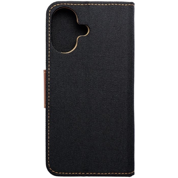 iPhone 16 Plus Canvas Book Klapptasche textil in schwarz mit Magnetlasche hinten und vorne online kaufen bestellen