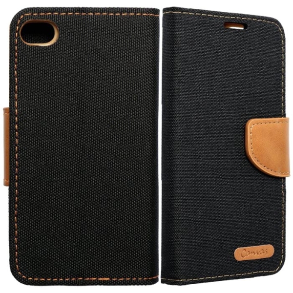 iPhone 5 5S SE Canvas Book Klapptasche textil in schwarz mit Magnetlasche hinten und vorne online kaufen bestellen