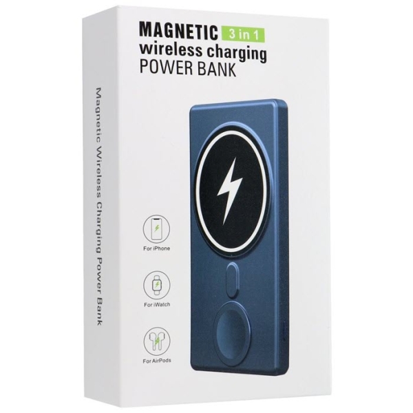 iPhone und Apple Watch Power Bank MagSafe Qi kabellos magnetisch blau Verpackung Zubehör online kaufen