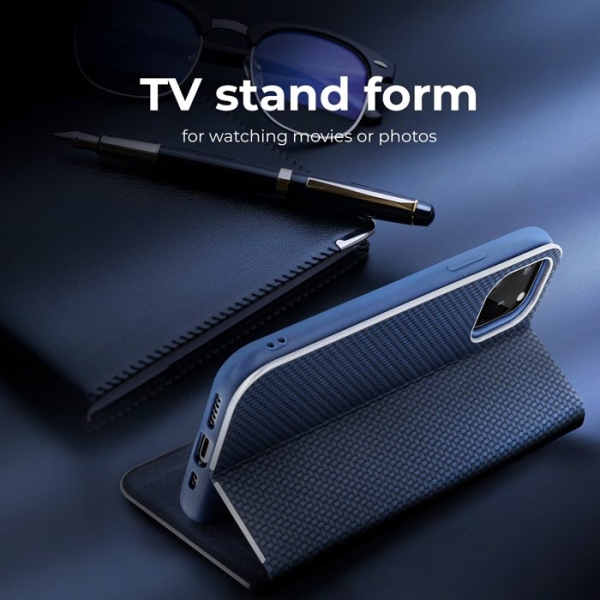 iPhone 13 mini Pro Max LUNA Book in Carbon blau mit silbernem Rahmen Stand online kaufen bestellen