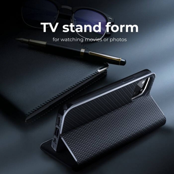 iPhone 13 mini Pro Max LUNA Book in Carbon schwarz mit silbernem Rahmen Stand online kaufen bestellen