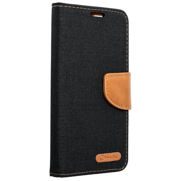 iPhone Canvas Book Klapptasche textil in schwarz mit Magnetlasche vorne online kaufen bestellen