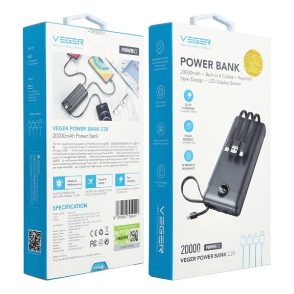 VEGER C20 iPhone Powerbank mit Lightning Kabel 20000mAh Verpackung Zubehör online kaufen bestellen