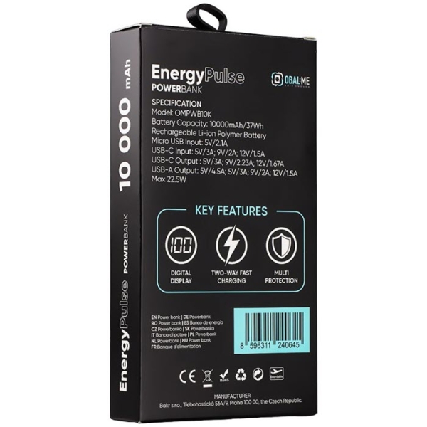 Fast Charge Powerbank OBAL:ME EnergyPulse QC PD Power Delivery 10000 mAh Verpackung hinten Online-Handyshop kaufen