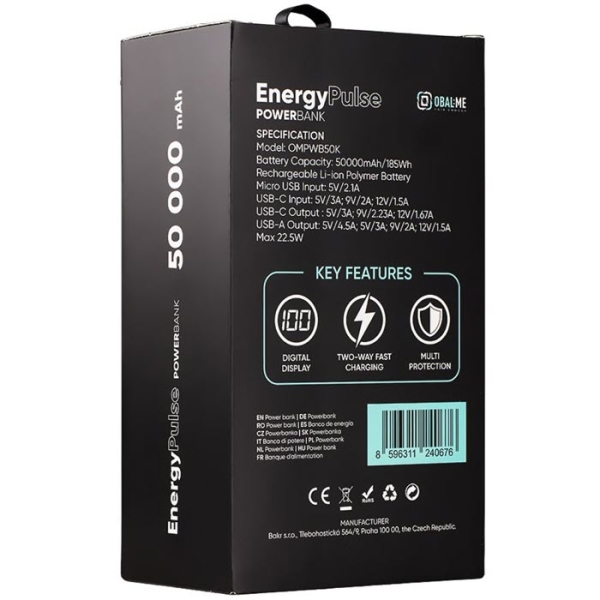 Fast Charge Powerbank OBAL:ME EnergyPulse QC PD Power Delivery 50000 mAh Verpackung hinten Online-Handyshop kaufen