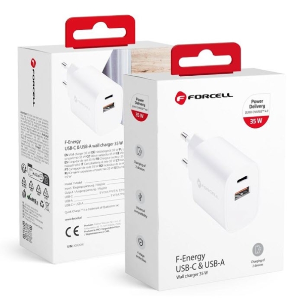 35W iPhone 2fach Schnell Ladegerät mit PD QC Forcell F-ENERGY TFK-TC-35WPD Verpackung Zubehör online kaufen
