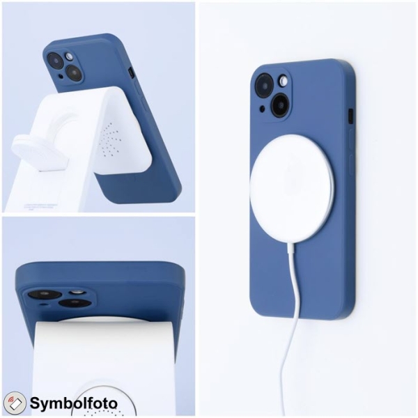 iPhone 15 Pro Max Silicone Mag Cover in blau mit MagSafe Lader Zubehör online kaufen bestellen