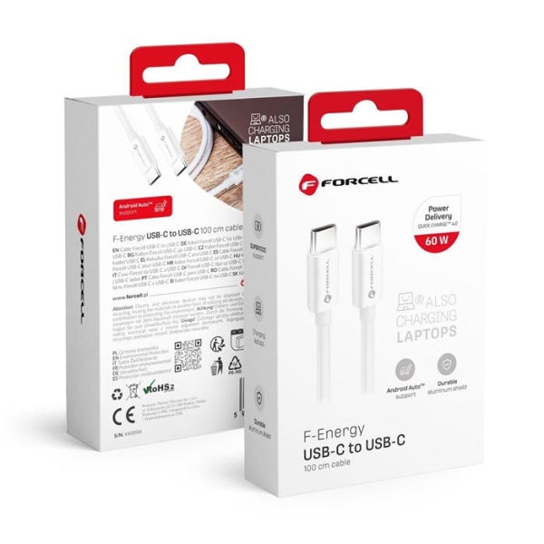 iPhone Ladekabel USB-C lang mit 100 Zentimeter cm FORCELL F-ENERGY C338 weiß Verpackung
