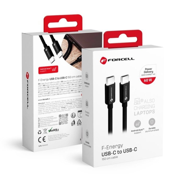 iPhone Ladekabel USB-C mit 150 Zentimeter cm FORCELL F-ENERGY C338 schwarz Verpackung