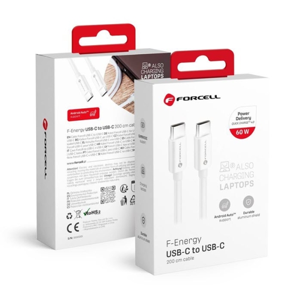iPhone Ladekabel USB-C mit 200 Zentimeter cm FORCELL F-ENERGY C338 weiß Verpackung