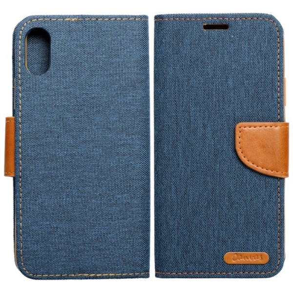 iPhone XS Canvas Book Klapptasche textil in blau mit Magnetlasche hinten und vorne online kaufen bestellen